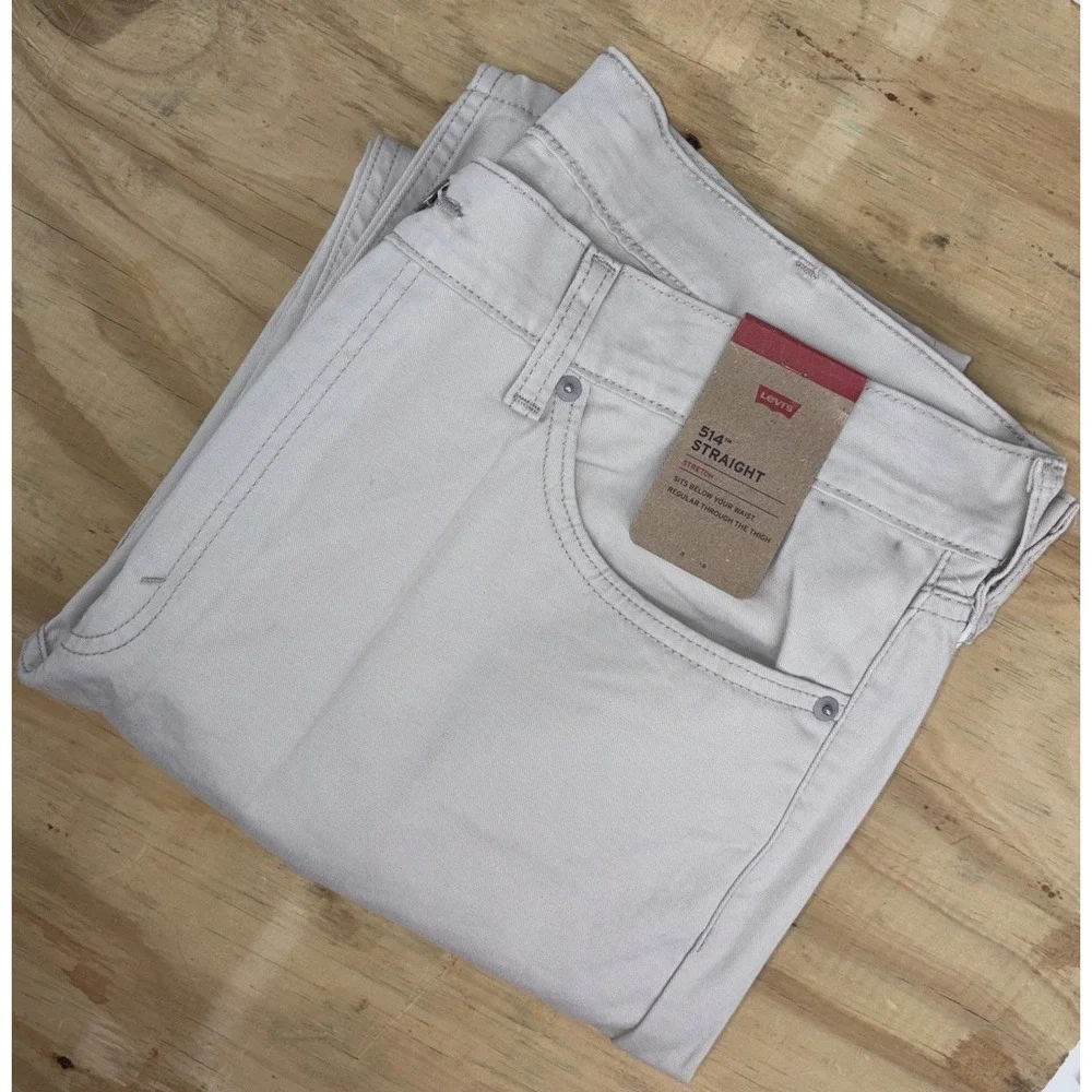 New Levi's 514 Straight Leg Jeans Men 38x32 Beige Stretch Twill Denim Pants